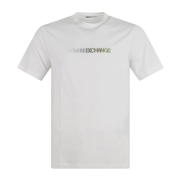 Armani Exchange - T-shirt bianca con ricamo logo sul fronte a contrasto per