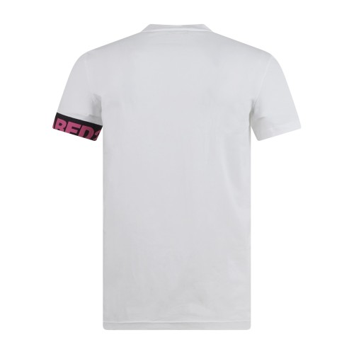 Dsquared2 - T-shirt bianca manica corta con banda logata sulla manica per uomo 2
