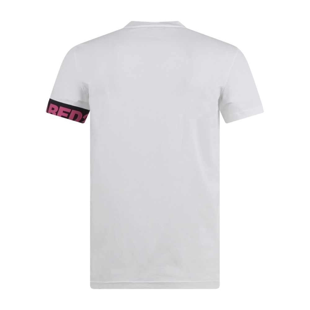 Dsquared2 - T-shirt bianca manica corta con banda logata sulla manica per uomo