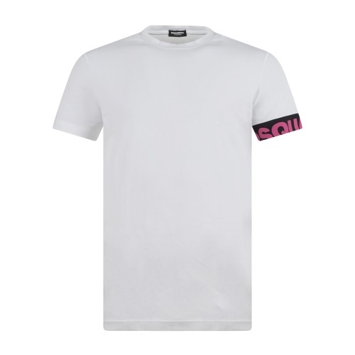 Dsquared2 - T-shirt bianca manica corta con banda logata sulla manica per uomo