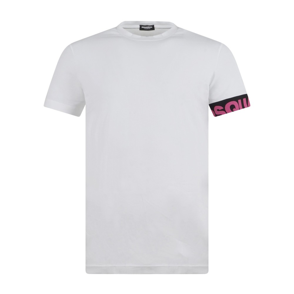 Dsquared2 - T-shirt bianca manica corta con banda logata sulla manica per uomo