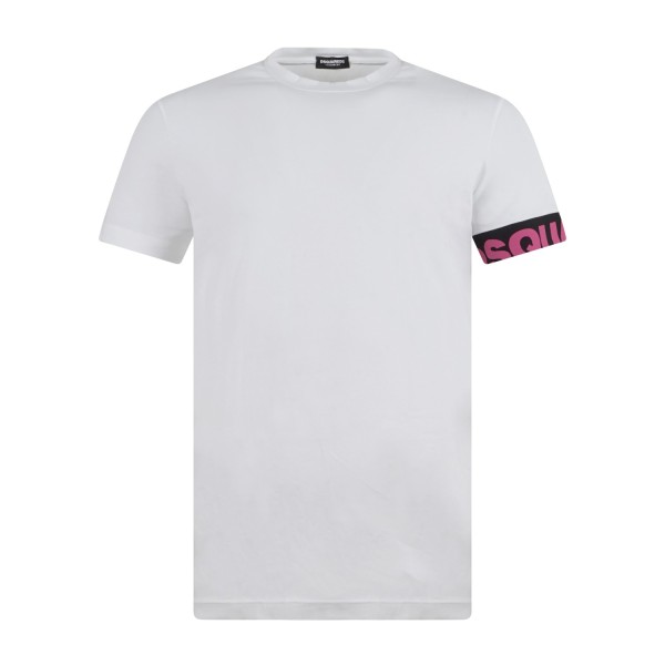 Dsquared2 - T-shirt bianca manica corta con banda logata sulla manica per uomo