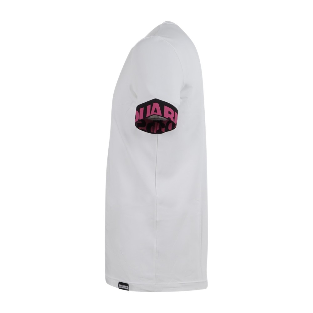 Dsquared2 - T-shirt bianca manica corta con banda logata sulla manica per uomo