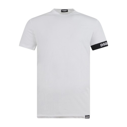 Dsquared2 - T-shirt bianca manica corta con banda logata sulla manica per uomo