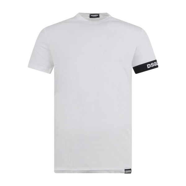Dsquared2 - T-shirt bianca manica corta con banda logata sulla manica per uomo
