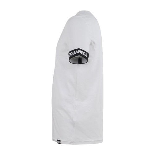 Dsquared2 - T-shirt bianca manica corta con banda logata sulla manica per uomo 2