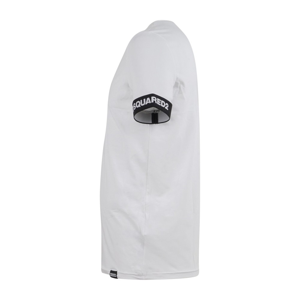 Dsquared2 - T-shirt bianca manica corta con banda logata sulla manica per uomo