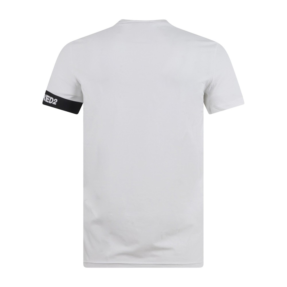 Dsquared2 - T-shirt bianca manica corta con banda logata sulla manica per uomo