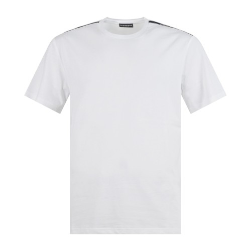 Emporio Armani - T-shirt bianca manica corta con bande logate sulle spalle per