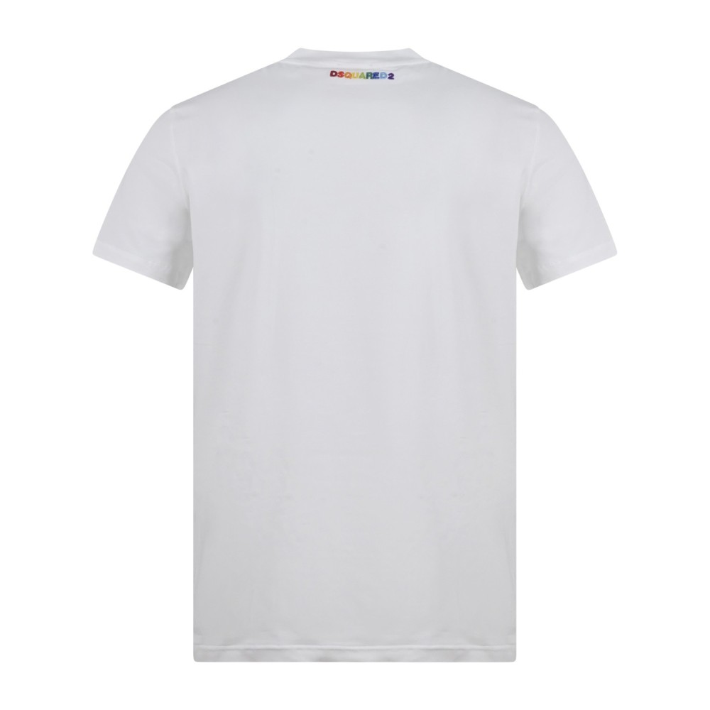 Dsquared2 - T-shirt bianca manica corta con ricamo logo over fit per uomo |