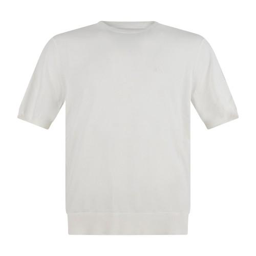 Armani Exchange - T-shirt bianca manica corta in cotone con ricamo logo per