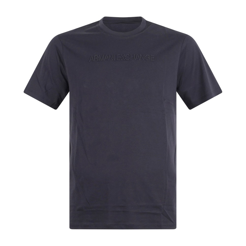 Armani Exchange - T-shirt blu con ricamo logo sul petto tono su tono per uomo |