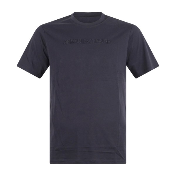 Armani Exchange - T-shirt blu con ricamo logo sul petto tono su tono per uomo |