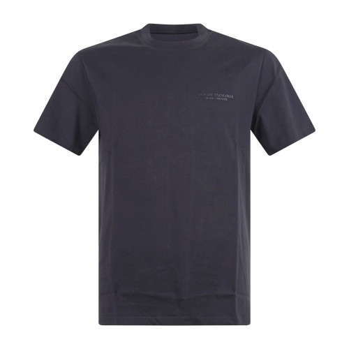 Armani Exchange - T-shirt blu in jersey di cotone con logo sul petto per uomo |