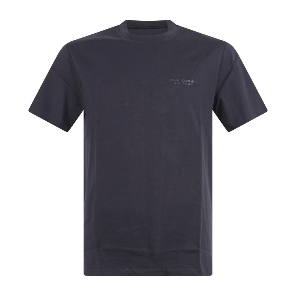 Armani Exchange - T-shirt blu in jersey di cotone con logo sul petto per uomo |