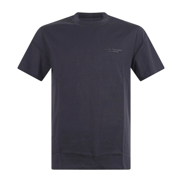 Armani Exchange - T-shirt blu in jersey di cotone con logo sul petto per uomo |