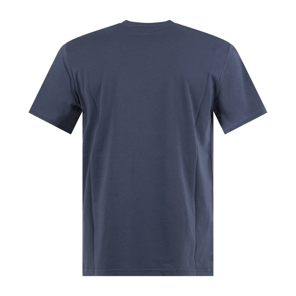 Emporio Armani - T-shirt blu manica corta con bande logate sulle spalle per