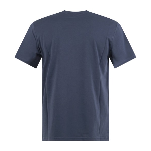 Emporio Armani - T-shirt blu manica corta con bande logate sulle spalle per