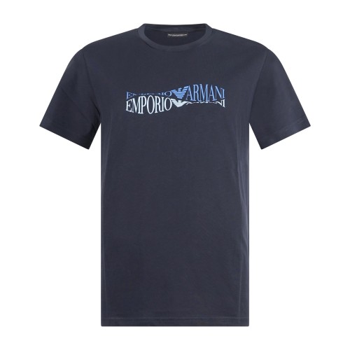 Emporio Armani - T-shirt blu manica corta con stampa logo sul fronte per uomo |