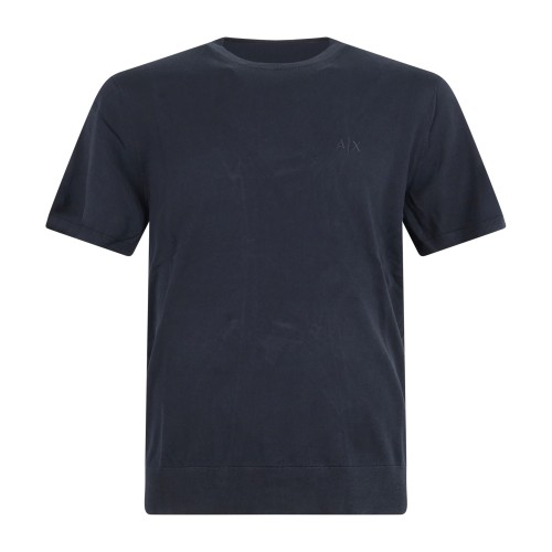 Armani Exchange - T-shirt blu manica corta in cotone con ricamo logo per uomo |