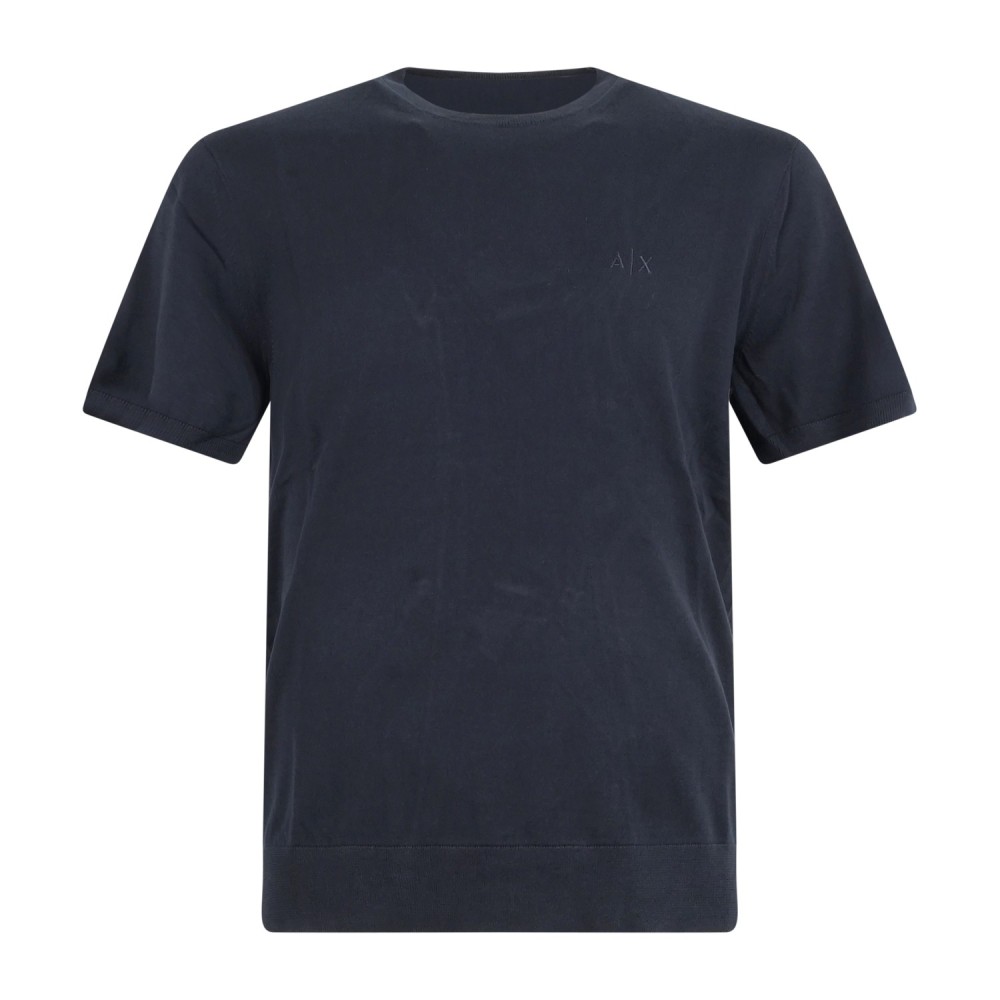 Armani Exchange - T-shirt blu manica corta in cotone con ricamo logo per uomo |