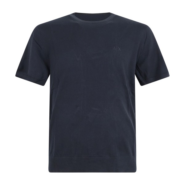 Armani Exchange - T-shirt blu manica corta in cotone con ricamo logo per uomo |