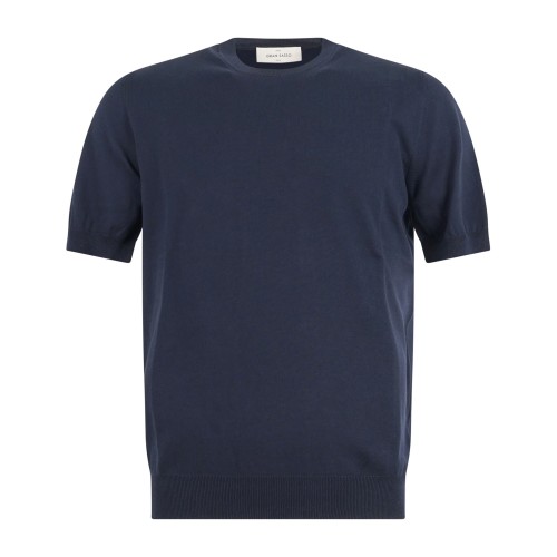 Gran Sasso - T-shirt blu manica corta in maglia di cotone organico per uomo |