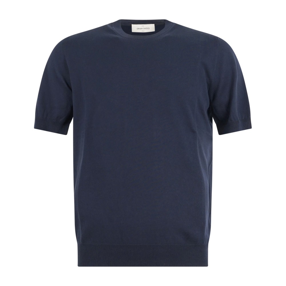 Gran Sasso - T-shirt blu manica corta in maglia di cotone organico per uomo |