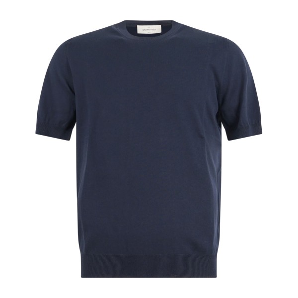 Gran Sasso - T-shirt blu manica corta in maglia di cotone organico per uomo |