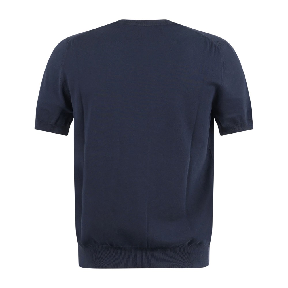 Gran Sasso - T-shirt blu manica corta in maglia di cotone organico per uomo |