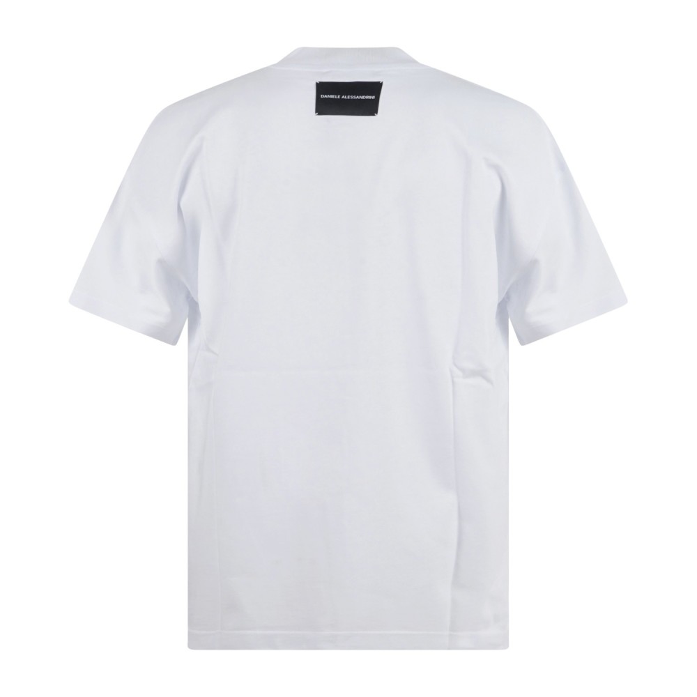 Daniele Alessandrini - T-shirt girocollo bianca con patch logo sul retro over
