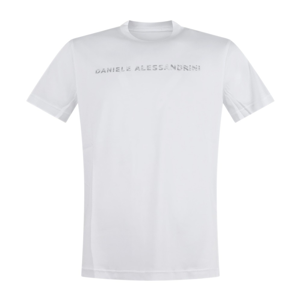 Daniele Alessandrini - T-shirt girocollo bianca con stampa logo sul fronte per