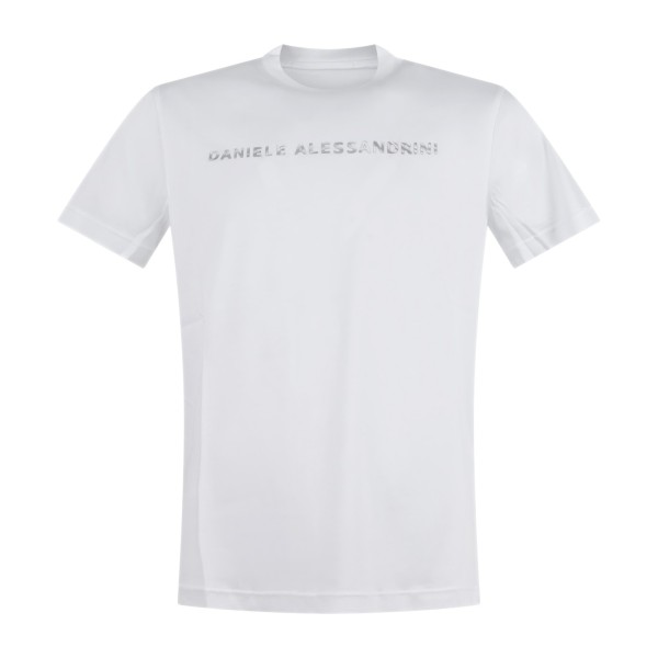 Daniele Alessandrini - T-shirt girocollo bianca con stampa logo sul fronte per