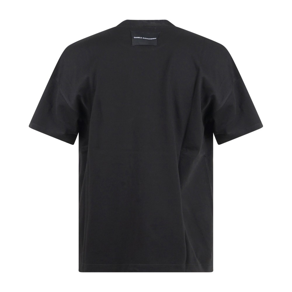 Daniele Alessandrini - T-shirt girocollo nera con patch logo sul retro over fit