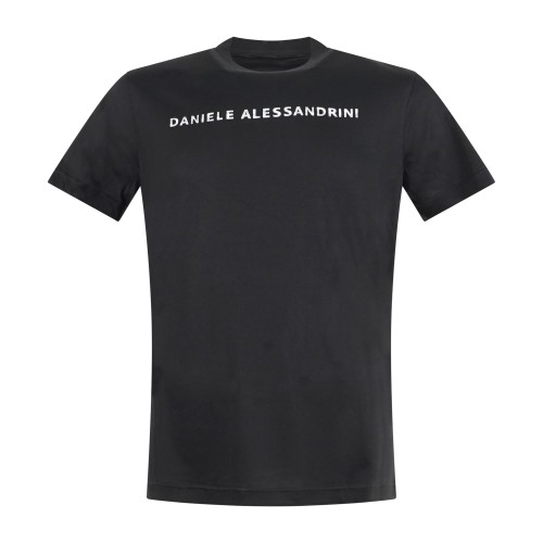 Daniele Alessandrini - T-shirt girocollo nera con stampa logo sul fronte per