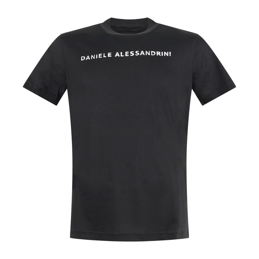 Daniele Alessandrini - T-shirt girocollo nera con stampa logo sul fronte per