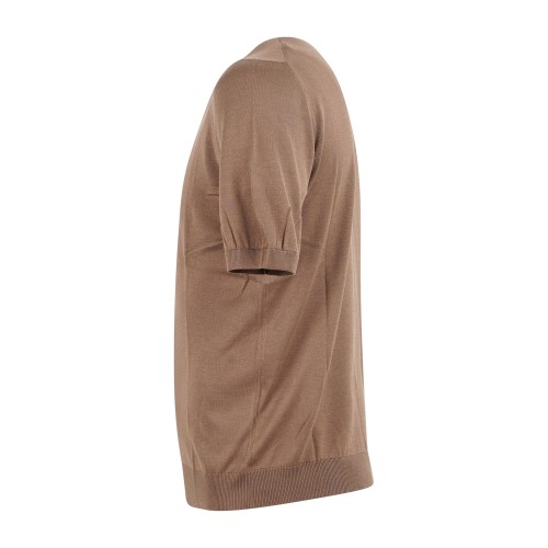 Gran Sasso - T-shirt marrone manica corta in maglia di seta per uomo | 2