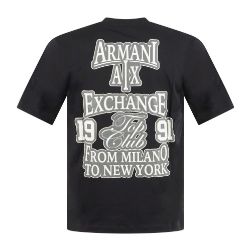 Armani Exchange - T-shirt nera con stampa logo sul fronte e retro per uomo |