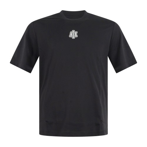 Armani Exchange - T-shirt nera con stampa logo sul fronte e retro per uomo | 2