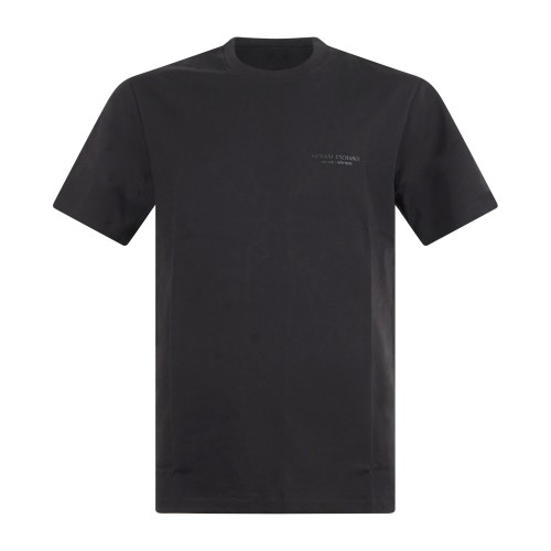 Armani Exchange - T-shirt nera in jersey di cotone con logo sul petto per uomo