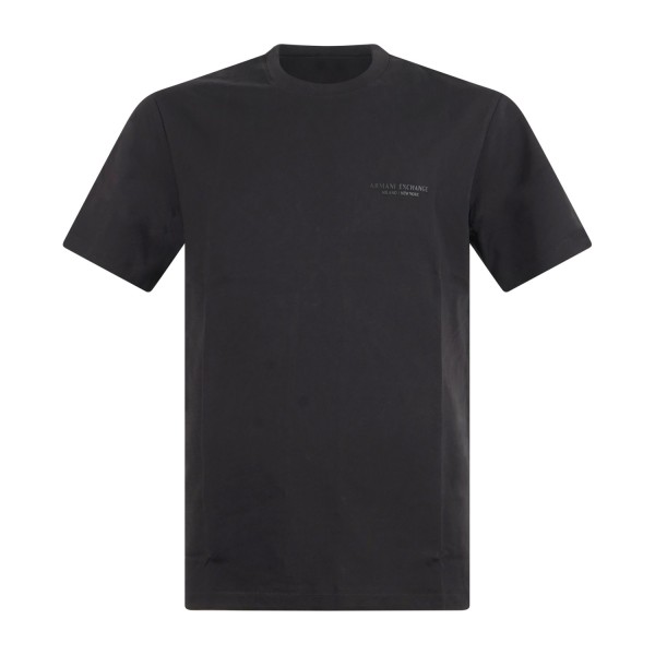 Armani Exchange - T-shirt nera in jersey di cotone con logo sul petto per uomo