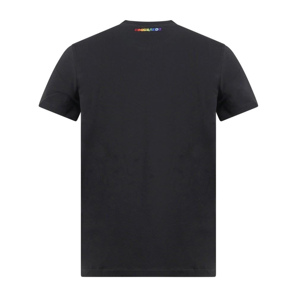 Dsquared2 - T-shirt nera manica corta con ricamo logo over fit per uomo |