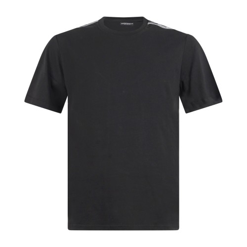 Emporio Armani - T-shirt nero manica corta con bande logate sulle spalle per