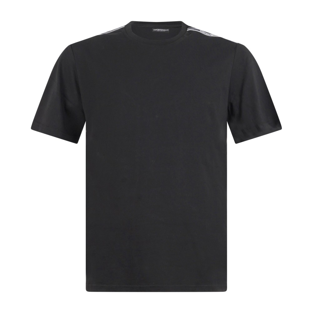Emporio Armani - T-shirt nero manica corta con bande logate sulle spalle per