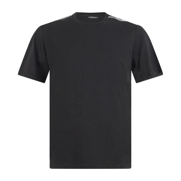 Emporio Armani - T-shirt nero manica corta con bande logate sulle spalle per