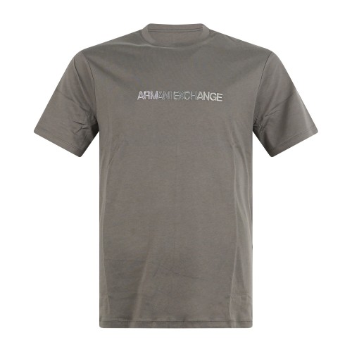 Armani Exchange - T-shirt verde con ricamo logo sul fronte a contrasto per uomo