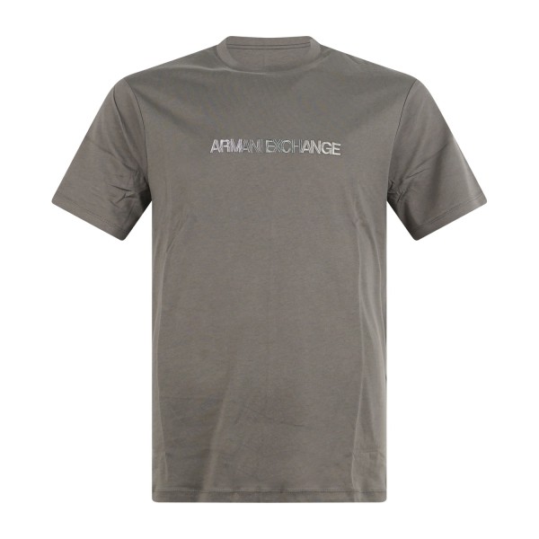 Armani Exchange - T-shirt verde con ricamo logo sul fronte a contrasto per uomo