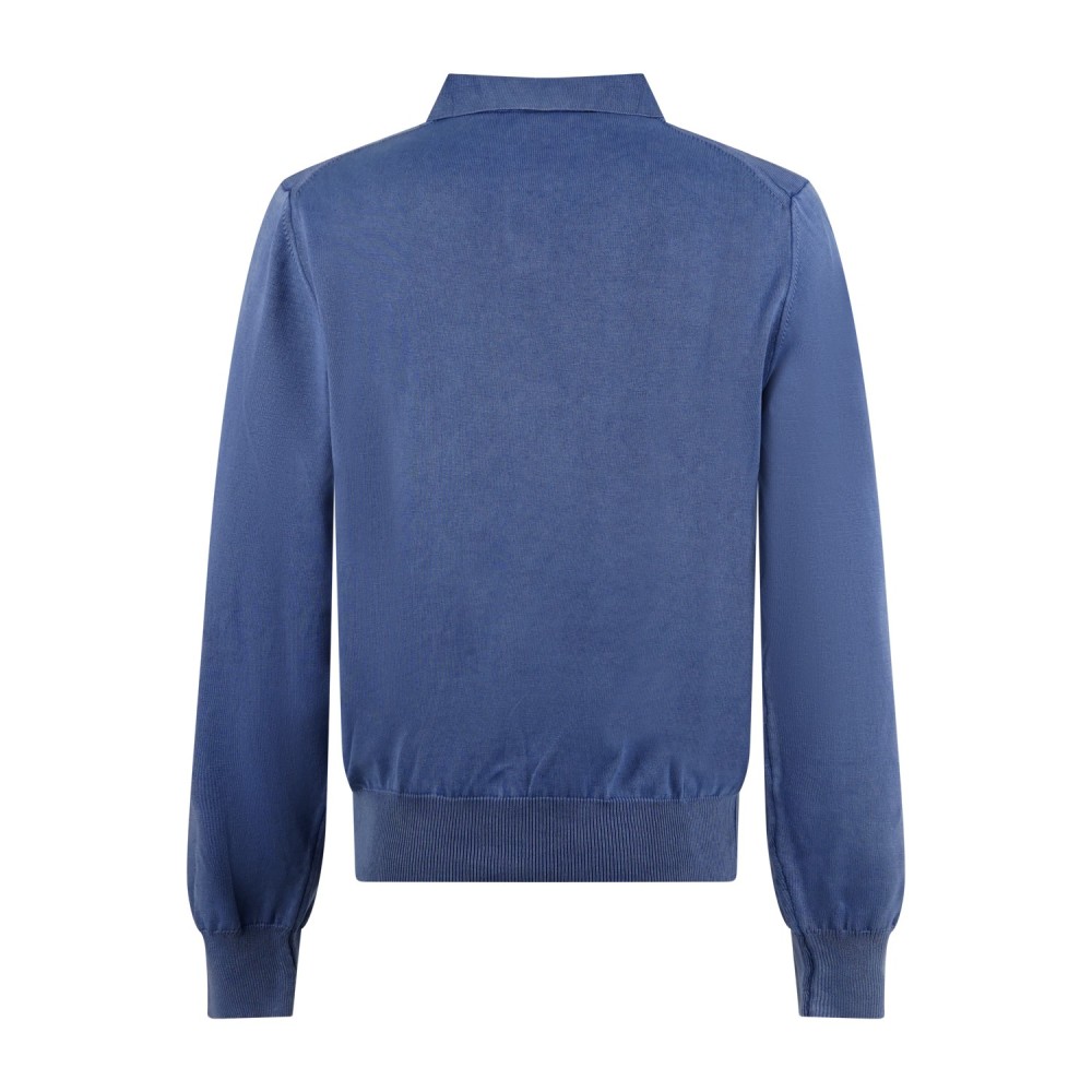 Roy Roger's - Polo azzurra senza bottoni manica lunga in cotone con patch logo