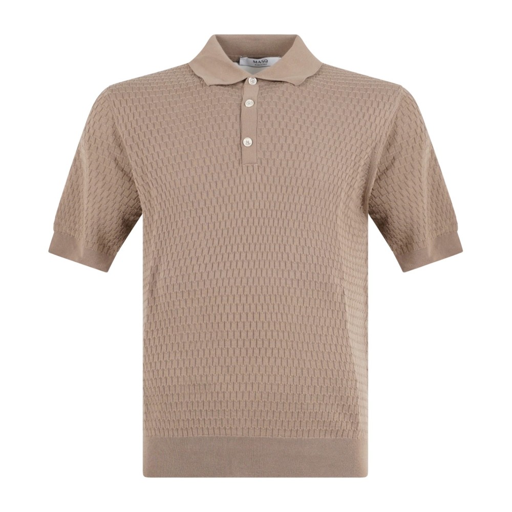 MASQ - Polo beige manica corta con lavorazione intarsio in maglia di cotone per