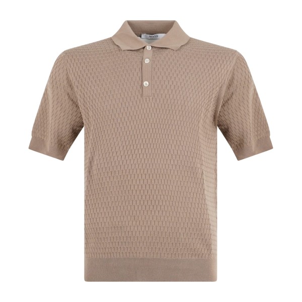 MASQ - Polo beige manica corta con lavorazione intarsio in maglia di cotone per